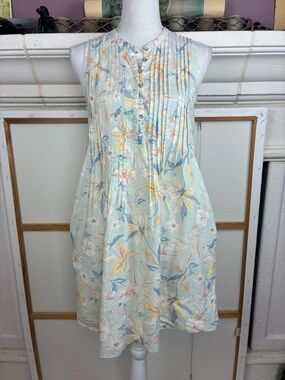 Faherty Lineny Mint Sleeveless Floral Pintuck Sundress Size 4-6